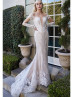 Ivory Lace Tulle Heart Shaped Back Scalloped Hem Wedding Dress